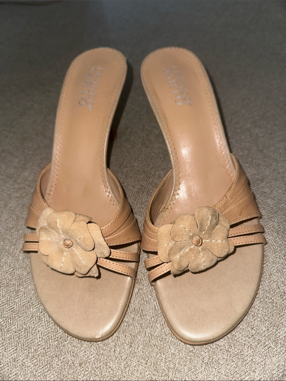 Franco Sarto Tan Floral-Accent Slide Mules